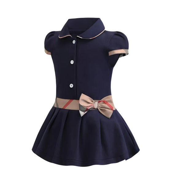 NWT Girl’s Preppy Peter Pan Collar Short Sleeve Designer Style Children’s Dress - Picture 3 of 9
